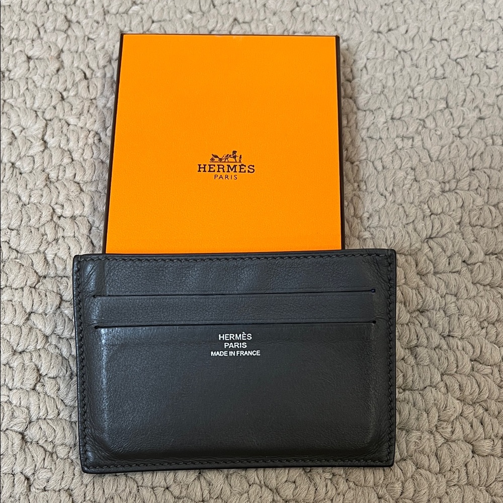 Hermes Dark Gray Leather Card Holder